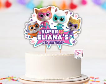Editable Kitties Birthday Cake Topper, Super Hero Kitties Printable Birthday Cake Topper: Canva Digital Template