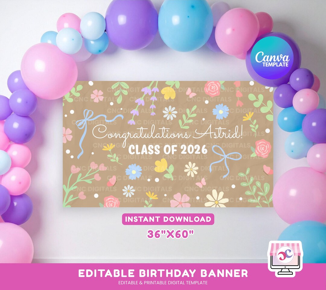 Spring Graduation Banner Floral Graduation Banner, DIY Painted Banner, Flower Spring Theme ...