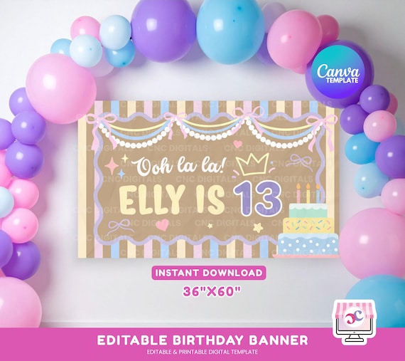 Editable Pastel Birthday Banner, DIY Painted Craft Template (PDF Download)