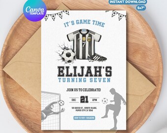 Editable Soccer Birthday invitation, Ball Party invites, Printable Sports Part Invite: Canva Digital Template