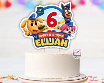 Editable Police Sheriff Labrador Birthday Cake Topper, Printable Police Labrador Cake Topper Decor: Canva Digital Template