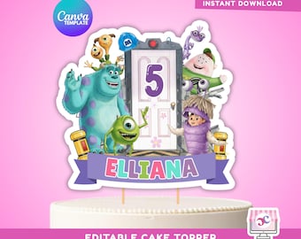 Editable Monster Cake Topper, Monster Boo Cake Topper, Printable Birthday Cake Topper: Canva Digital Template