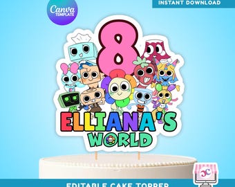 Editable Dandys World Birthday Cake Topper, Printable Dandys World Roblox Cake Topper Decor: Canva Digital Template