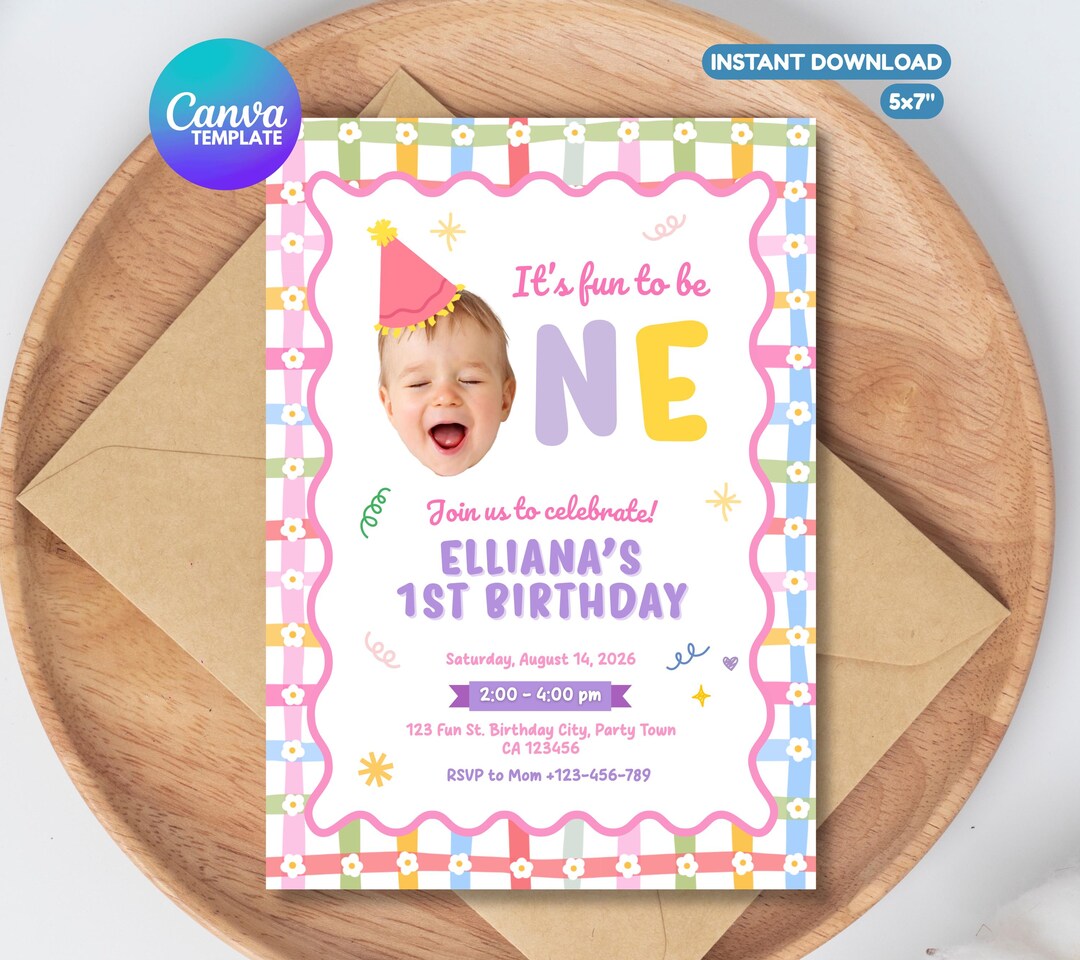 Colorful First Birthday Invitatuon, Fun to Be One Photo Invites, Custom ...