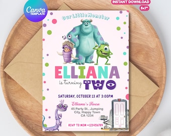 Editable Monsters Birthday Invitation, Printable Party Invites Monsters University: Canva Digital Template