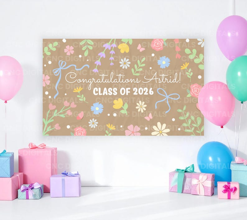 Spring Graduation Banner Floral Graduation Banner, DIY Painted Banner, Flower Spring Theme ...