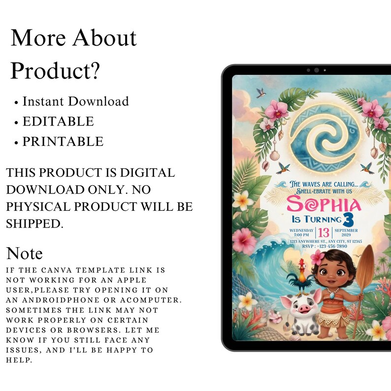 Hawaiian Theme Birthday Party Invitation Digital File