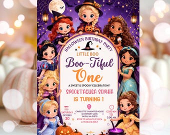 Invitación de cumpleaños de princesa para Halloween / Plantilla editable de Canva / Invitación para fiesta de princesa espeluznante / Invitación para fiesta de Halloween