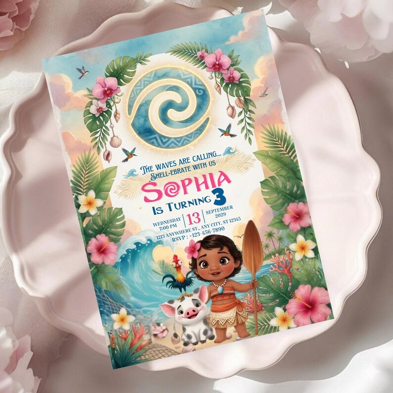 Tropical Island Birthday Invitation for Girls Digital Download