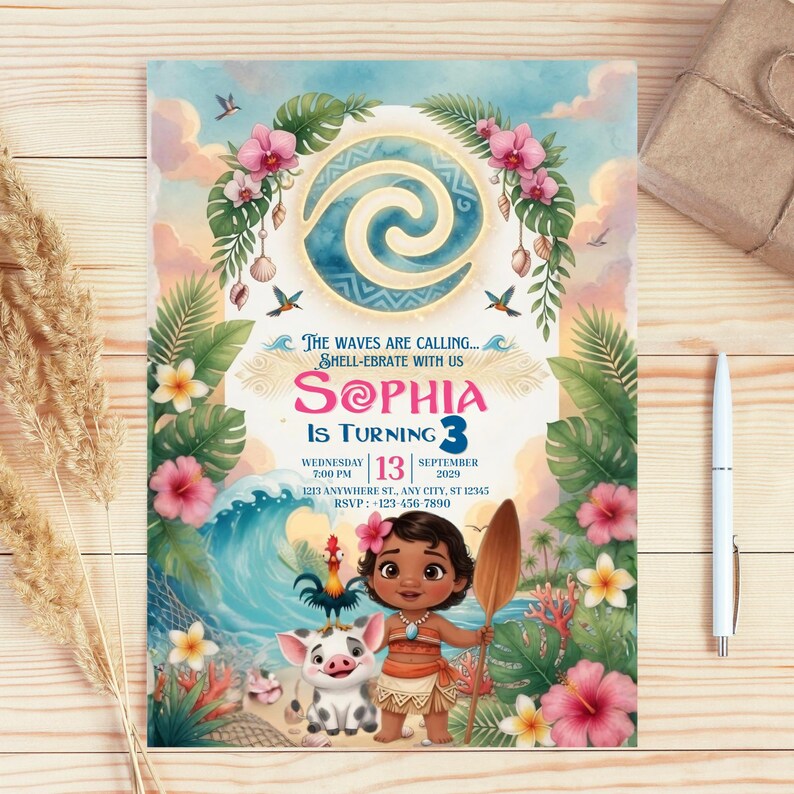 Moana Inspired Birthday Invitation Digital Template