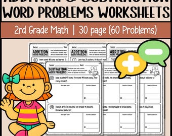 Word Problems Addition & Subtraction Worksheets Within 100 | For 2nd  Grade