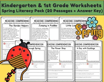 Spring Reading Comprehension Passage and Questions Worksheets Kindergarten and 1st Grade | Literacy Pack with Answer Key