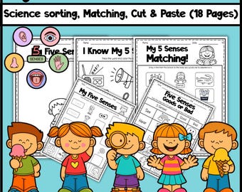 Five Senses Worksheets | Cut and Paste, Matching, Sorting, Tracing | Science Activities for Kindergarten