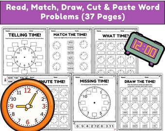 Telling Time Worksheets Grade 2 | Clock Worksheets 5 Minute Intervals, Half Past, Quarter Past, Word Problems
