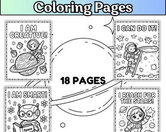 Positive Affirmations Coloring Pages for Kids | Mindfulness Activity, Growth Mindset Printable, Positive Quotes | Space Adventure