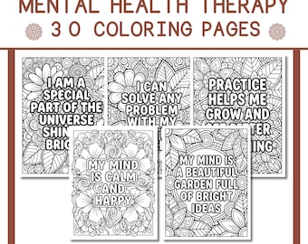 Mental Health Coloring Pages with Positive Affirmations for Adults and Kids | Mindfulness Growth Mindset-Stress Relief Printable PDF