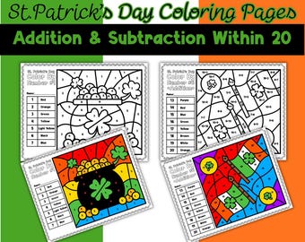 St. Patrick’s Day Color by Number Addition and Subtraction Within 20 Printable | 1st Grade Math