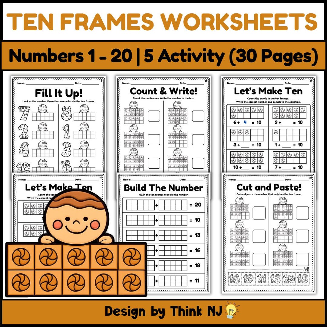 Ten Frames Worksheets Numbers 1–20 for Kindergarten to 1st Grade | Teen ...