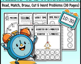 Telling Time Worksheets | Read, Match, Draw and Cut Activities | Autumn Math for 1st to 3rd Grade (30 Pages)