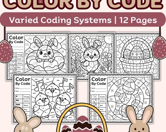 Easter Color by Code Worksheets | Math and Literacy Activities | Mystery Picture Printables | Numbers, Letters, Dice & Domino