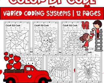 Valentine’s Day Color by Code Worksheets | Differentiated Levels | Math & Fine Motor Practice | Kindergarten to Grade1, 2,3