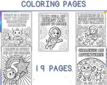 Mental Health Coloring Pages for Kids | Space Adventure Mandala SEL Activities | Growth Mindset & Positive Affirmations Printable