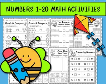 Spring Comparing Number 1–20 Worksheets (More or Less) Kindergarten to 1st Grade