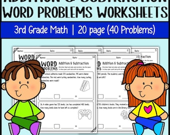 Problemas de matemáticas de tercer grado: suma y resta (40 actividades)