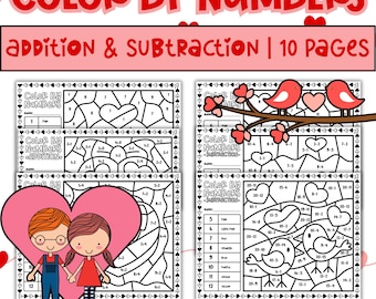 Valentine Color by Number | Numbers 1–20, Addition & Subtraction | Kindergarten