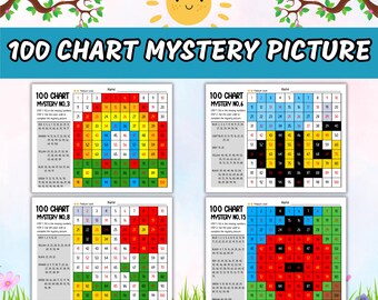 Spring 100 Chart Mystery Picture Worksheets | Color by Code For K–2nd Grade