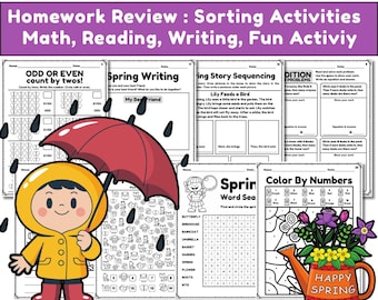 Spring Break Packet Kindergarten to1st Grade Home Work | Math, Reading, Writing & Fun Activities