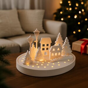 Raysin Winter Village Decor – Handmade Christmas Tealight Scene, Christmas Decoration Modular Holiday Landscape