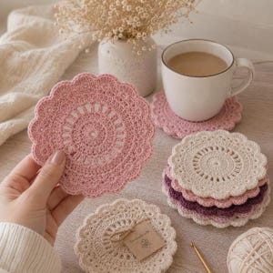 Crochet Flower Coaster Placemat Pattern, 3 Sizes, Boho Doily Mug Rug (PDF Pattern)