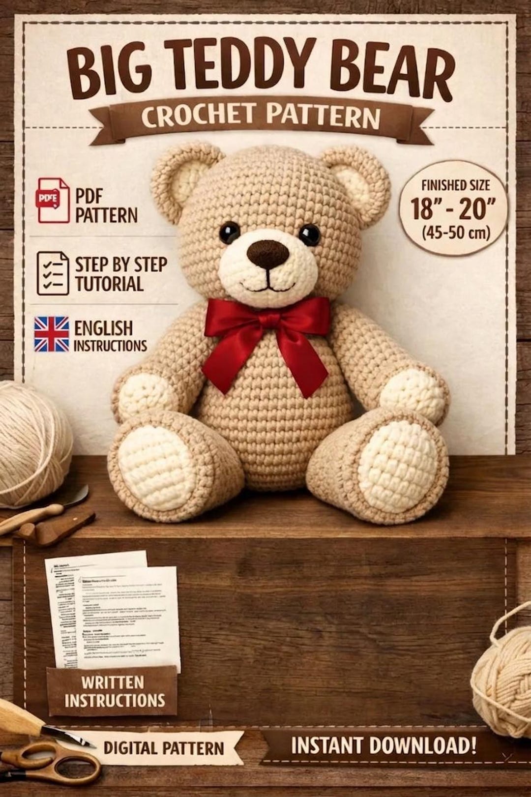 Teddy Bear Crochet Pattern: Amigurumi Plush Toy (PDF Pattern English ...
