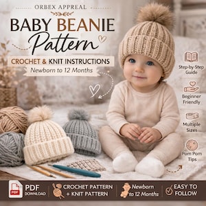 Baby Mütze Häkelanleitung Strickmuster, Neugeborene bis 12 Monate (PDF Download)