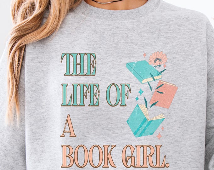 Featured listing image: Comfort Colors Book Tee, Life of a Book Girl, Reading Shirt, Bookworm Apparel, Gift for Her, Book Lover Apparel, Book illustration