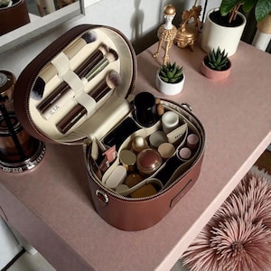 Large Capacity Makeup Case,Personalized PU Leather Cosmetic Bag, Travel Toiletry Organizer, Bridesmaid Gift, Custom Name Box