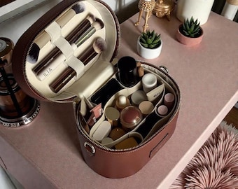 Large Capacity Makeup Case,Personalized PU Leather Cosmetic Bag, Travel Toiletry Organizer, Bridesmaid Gift, Custom Name Box