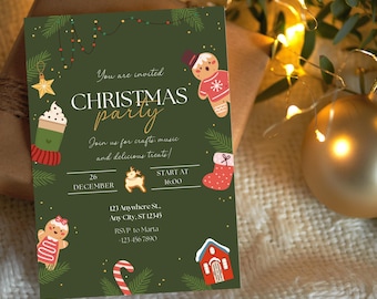 Uitnodiging kerstfeest | Bewerkbare canvasuitnodiging | Feestdagen, kerstdiner