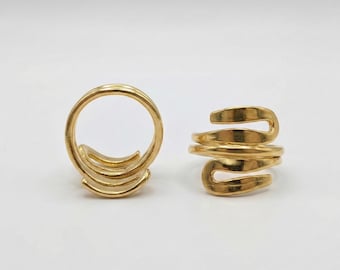 Gold Plated Snake Ring • Adjustable Brass Coil Wrap