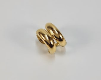 Gold Plated Brass Double Band Ring • Chunky Adjustable Parallel Ring