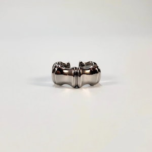 Chunky Gunmetal Bamboo Ring, Modern Segmented Silver Ring, Open Back Ribbed Statement Ring, Fixed US Size 8, Edgy Minimalist Jewelry