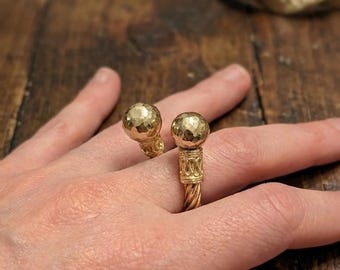 Gold Twisted Cable Open Ring • Chunky Ball End Torque Ring