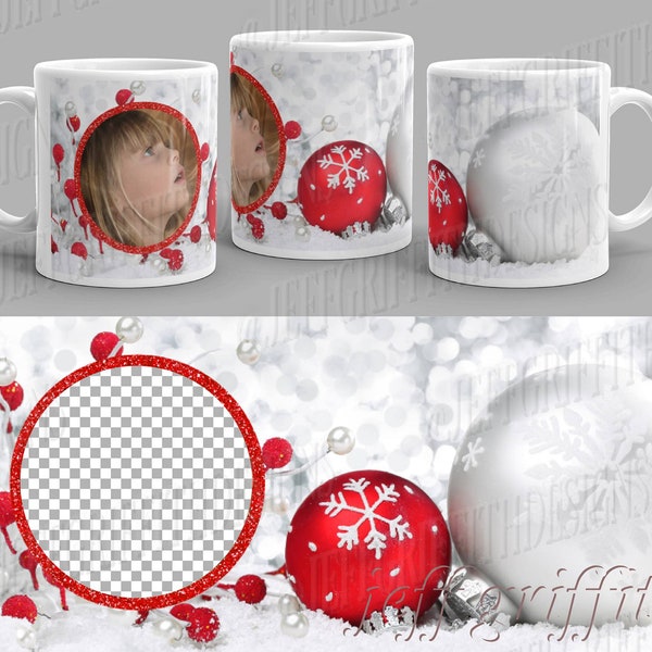 Christmas Photo Mug Template, Digital Template, Sublimation Template, Instant Download, PNG