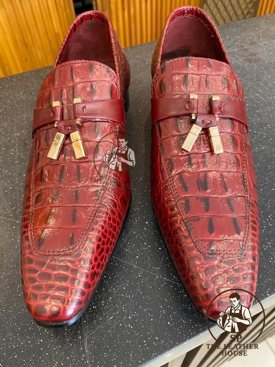 Men Red Crocodile Loafer Shoes - Etsy display picture 1