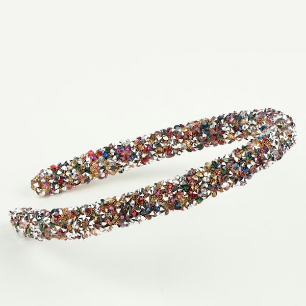 Sparkling Crystal Thin Headband | Multicolor & Silver Options | Elegant Handmade Hair Accessory