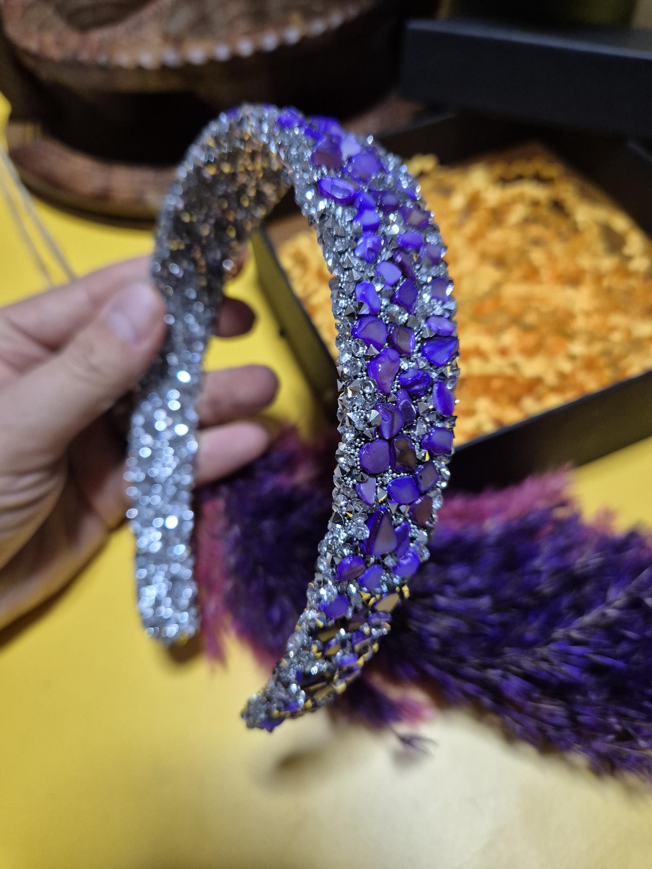 Purple Crystal Headband | Wide Gemstone Statement Headband 