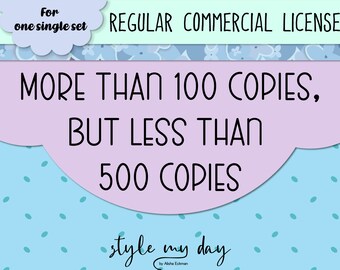 Clipart Commercial License, Sublimation Commercial Use License - more than 100, but no more than 500 copies of products for ONE Single Set