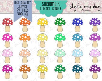 Shroomies Mushrooms Rainbow Shrooms Fungi Clipart Bundle, Toadstool, Scrapbooking, Digital Graphics, Instant Download Cute PNG Files