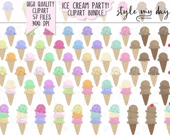 Ice Cream Party Summer Clipart Pack! Cute Fun Vacation Printable Stickers Graphics Treat Frozen Custard Pool Beach Barbeque BarBQ Popsicle